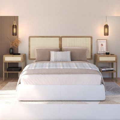 Cabeceira Casal Queen 160cm e 2 Mesas Laterais 1 Gaveta Madeira Moss A03 Hanover Roble - Lyam Decor