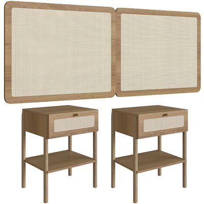 Cabeceira Casal Queen 160cm e 2 Mesas Laterais 1 Gaveta Madeira Moss A03 Hanover Roble - Lyam Decor