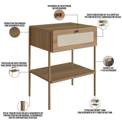 Cabeceira Solteiro 90cm e 1 Mesa Lateral 1 Gaveta Industrial Indy A03 Hanover - Lyam Decor