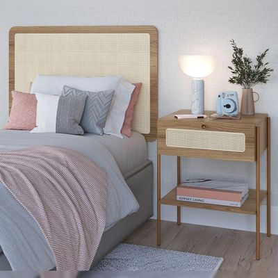 Cabeceira Solteiro 90cm e 1 Mesa Lateral 1 Gaveta Industrial Indy A03 Hanover - Lyam Decor
