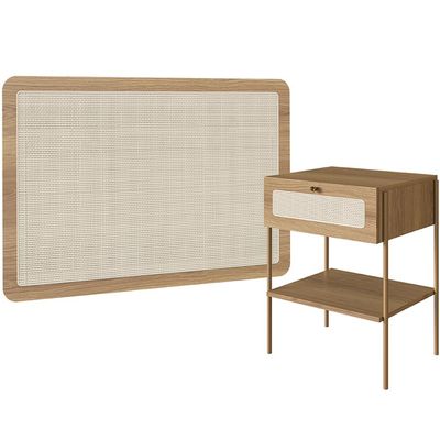 Cabeceira Solteiro 90cm e 1 Mesa Lateral 1 Gaveta Industrial Indy A03 Hanover - Lyam Decor