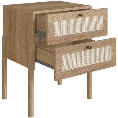 Cabeceira Solteiro 90cm e 1 Mesa Lateral 2 Gavetas Madeira Moss A03 Hanover Roble - Lyam Decor