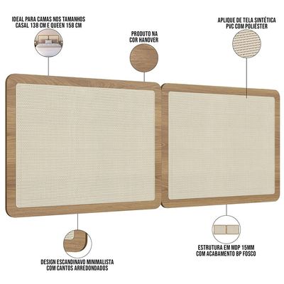 Cabeceira Casal Queen 160cm e 2 Mesas Laterais 2 Gavetas Madeira Moss A03 Hanover Roble - Lyam Decor