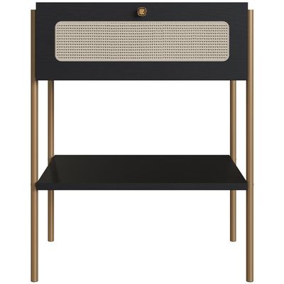 Cabeceira Casal Queen 160cm e 2 Mesas Laterais 1 Gaveta Industrial Indy A03 Nero - Lyam Decor