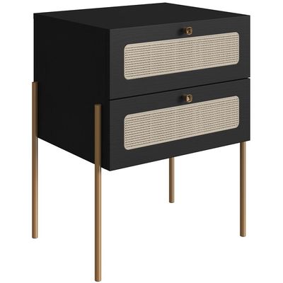 Cabeceira Solteiro 90cm e 1 Mesa Lateral 2 Gavetas Industrial Indy A03 Nero - Lyam Decor