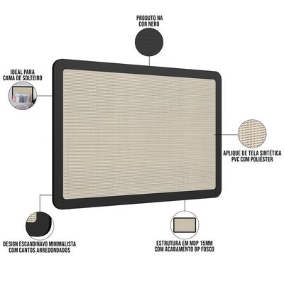 Cabeceira Solteiro 90cm e 1 Mesa Lateral 2 Gavetas Industrial Indy A03 Nero - Lyam Decor