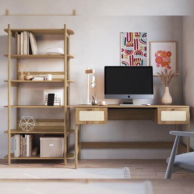 Estante Livreiro Home Office e Mesa Escrivaninha Pés Madeira Moss A03 Hanover Roble - Lyam Decor