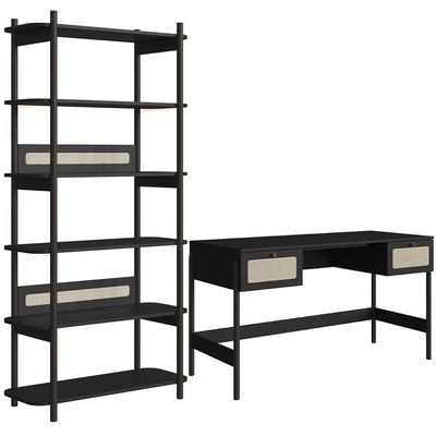 Estante Livreiro Home Office e Mesa Escrivaninha Pés Madeira Moss A03 Nero Preto - Lyam Decor
