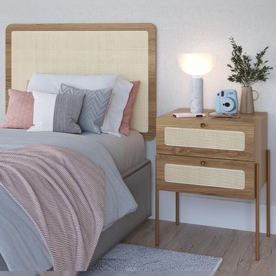 Cabeceira Solteiro 90cm e 1 Mesa Lateral 2 Gavetas Industrial Indy A03 Hanover - Lyam Decor