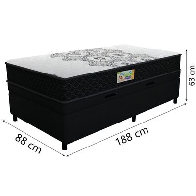 Cama Box Baú Solteiro Gazin Colchão Espuma D33 Duo Balance Suede 88x188x63cm Preto/branco