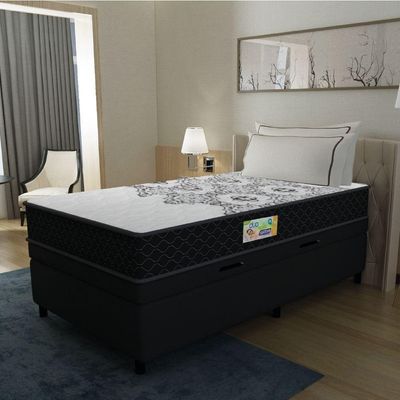 Cama Box Baú Solteiro Gazin Colchão Espuma D33 Duo Balance Suede 88x188x63cm Preto/branco