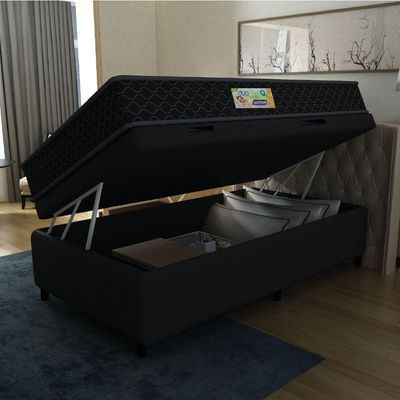 Cama Box Baú Solteiro Gazin Colchão Espuma D33 Duo Balance Suede 88x188x63cm Preto/branco