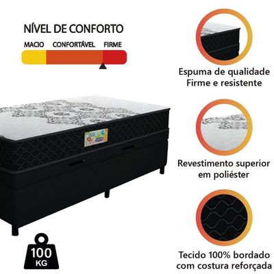 Cama Box Baú Solteiro Gazin Colchão Espuma D33 Duo Balance Suede 88x188x63cm Preto/branco