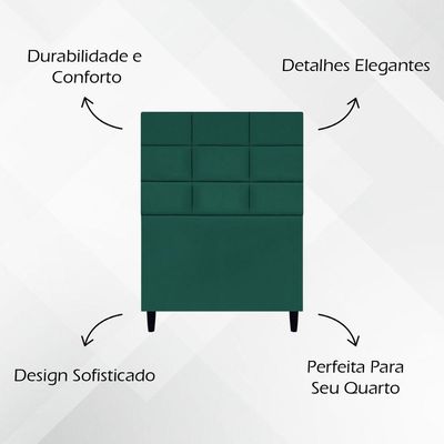 Cabeceira Decorativa Florem Para Cama De Solteiro 90 Cm Suede Verde, Suede