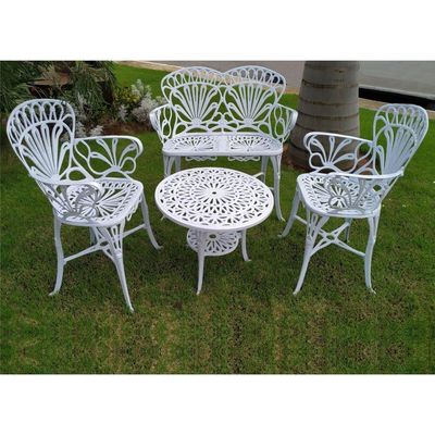 Conjunto De Jardim Modelo Primavera Mesa 2 Cadeiras E Namoradeira Branco