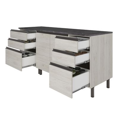 Cozinha Bartira Cristal com 7 Portas, 6 Gavetas, 4 Prateleiras e Nicho para Micro-ondas - 260cm de largura Freixo