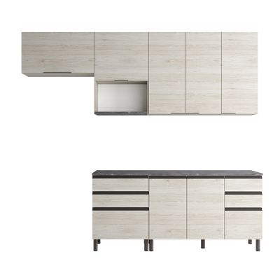 Cozinha Bartira Cristal com 7 Portas, 6 Gavetas, 4 Prateleiras e Nicho para Micro-ondas - 260cm de largura Freixo