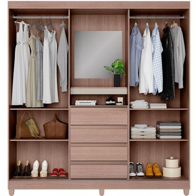 Guarda Roupa Fortaleza II com 2 Portas de Correr e 4 Gavetas Bartira Avelã/Cappuccino
