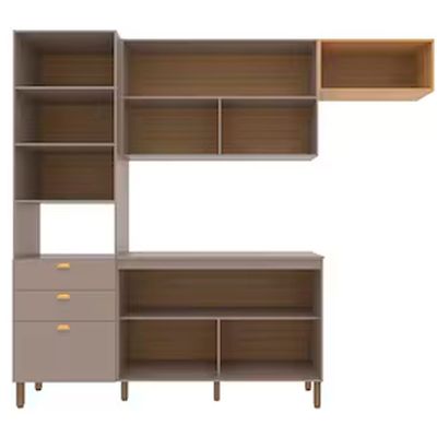 Cozinha Compacta Bartira Pérola com 5 Portas 2 Gavetas 1 Gavetão e 4 Prateleiras - 251cm de Largura Nude/Lâmina Mel