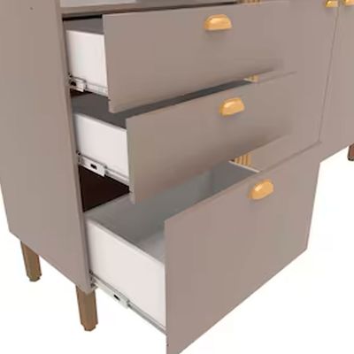 Cozinha Compacta Bartira Pérola com 5 Portas 2 Gavetas 1 Gavetão e 4 Prateleiras - 251cm de Largura Nude/Lâmina Mel