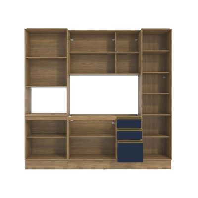 Cozinha Compacta Com Kit Forno Celeste Kappesberg 100% Mdf Nogueira/Azul 240cm