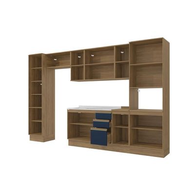 Cozinha Modulada Celeste Kappesberg 100% MDF Nogueira/Azul 8 Peças
