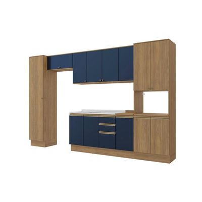 Cozinha Modulada Celeste Kappesberg 100% MDF Nogueira/Azul 8 Peças