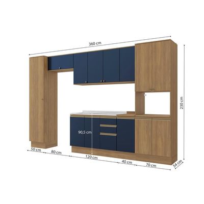 Cozinha Modulada Celeste Kappesberg 100% MDF Nogueira/Azul 8 Peças