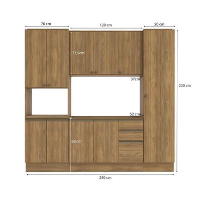 Cozinha Compacta Com Kit Forno Celeste Kappesberg 100% MDF Nogueira 240cm