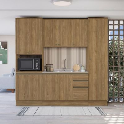 Cozinha Compacta Com Kit Forno Celeste Kappesberg 100% MDF Nogueira 240cm