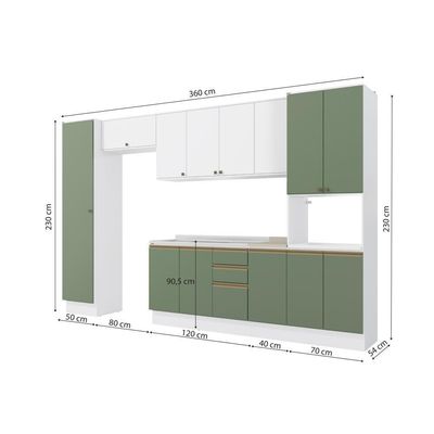 Cozinha Modulada Celeste Kappesberg 100% MDF Branco/Verde 8 Peças