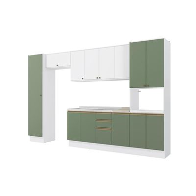Cozinha Modulada Celeste Kappesberg 100% MDF Branco/Verde 8 Peças