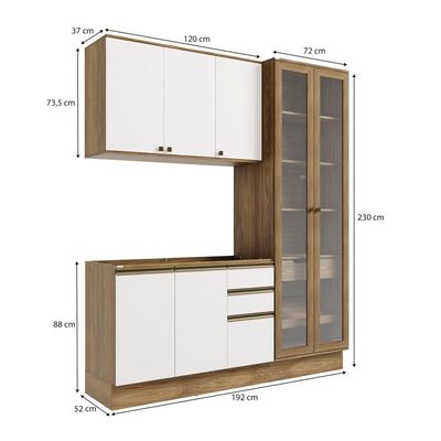 Cozinha Compacta Celeste Kappesberg 100% Mdf Nogueira/Branco 192cm