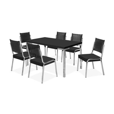 Mesa de Jantar Aço Nobre Kansas com 6 Cadeiras Preto