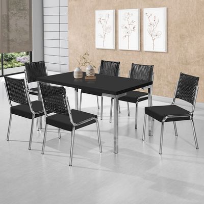 Mesa de Jantar Aço Nobre Kansas com 6 Cadeiras Preto