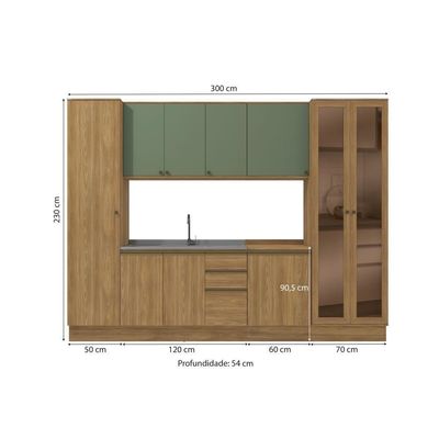 Cozinha Modulada Celeste Kappesberg 100% MDF Nogueira/Verde 7 Peças
