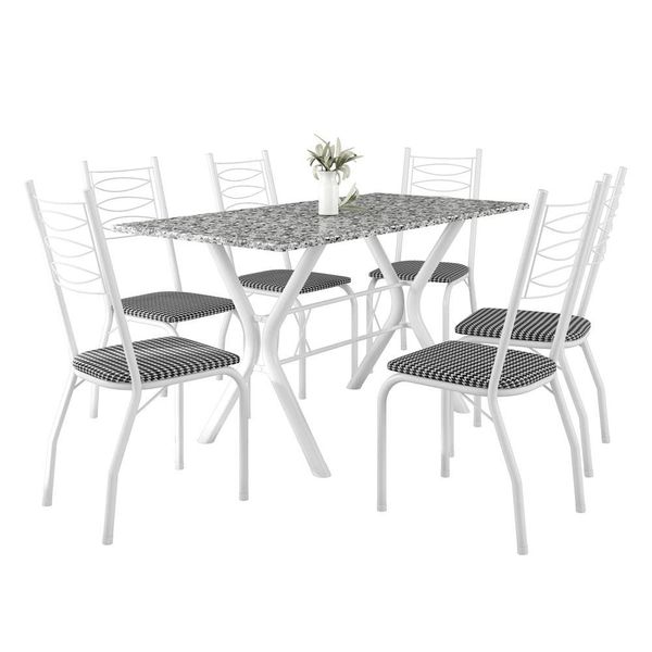 Conjunto de Mesa Retangular Miami Fabone com 6 Cadeiras Estofadas Branco