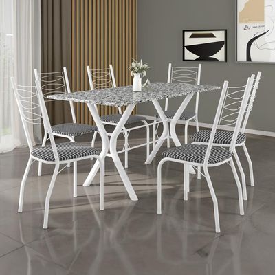 Conjunto de Mesa Retangular Miami Fabone com 6 Cadeiras Estofadas Branco