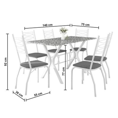 Conjunto de Mesa Retangular Miami Fabone com 6 Cadeiras Estofadas Branco