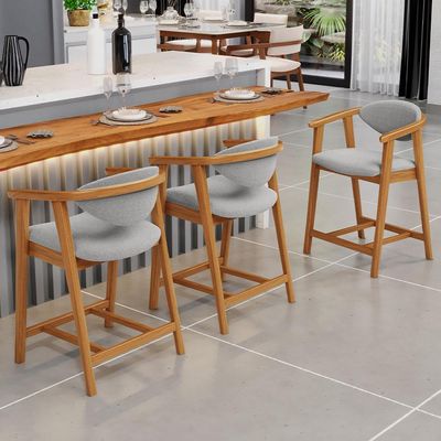 Kit 03 Banquetas Baixa Para Cozinha Sala Jantar Bancada Cecília L02 Bouclê Cinza - Lyam Decor