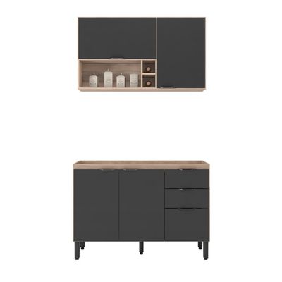 Cozinha Compacta Firenze I 5 PT 2 GV Avena e Grafito