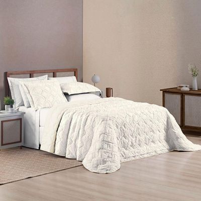 Kit Cobre Leito Colcha Adele Queen Dupla Face Micropercal 300 Fios 3 Peças - Branco Off White