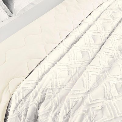 Kit Cobre Leito Colcha Adele Queen Dupla Face Micropercal 300 Fios 3 Peças - Branco Off White