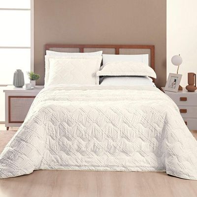 Kit Cobre Leito Colcha Adele Queen Dupla Face Micropercal 300 Fios 3 Peças - Branco Off White