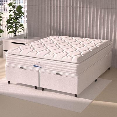 Cama Box Baú Casal Queen Colchão Molas Ensacadas Granville Com Pillow Branco Probel