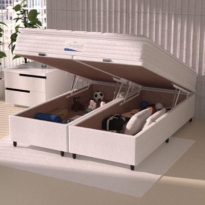 Cama Box Baú Casal Queen Colchão Molas Ensacadas Granville Com Pillow Branco Probel