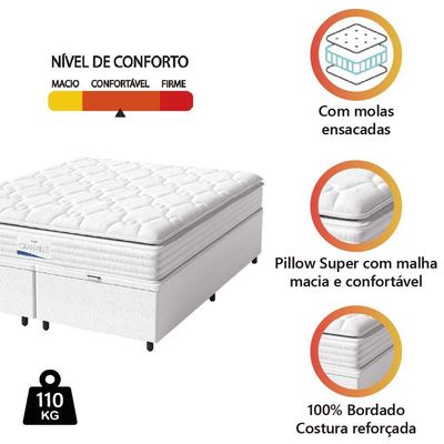 Cama Box Baú Casal Queen Colchão Molas Ensacadas Granville Com Pillow Branco Probel