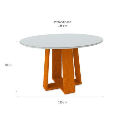 Mesa de Jantar Redonda com Tampo de Vidro Isabela Ipê e Off White 135 cm