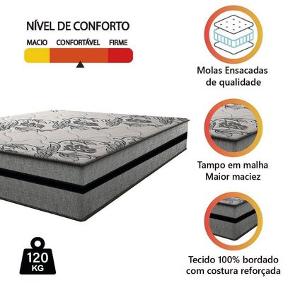 Colchão Casal Gazin Com Molas Ensacadas Rubi 138x188x32cm Cinza/preto - Suporta Até 120kg Por Pessoa Cinza