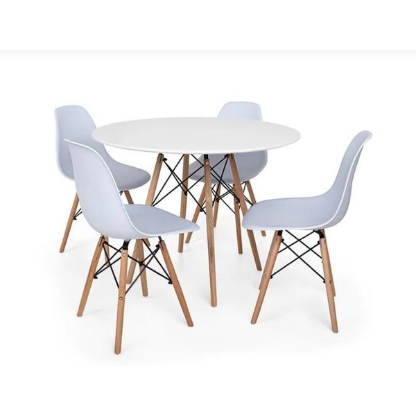 Conjunto Mesa De Jantar Redonda Solo Branca 80cm Com 4 Cadeiras Solo - Branco Conjunto Mesa De Jantar Redonda Solo Branca 80cm Com 4 Cadeiras Solo - Branco